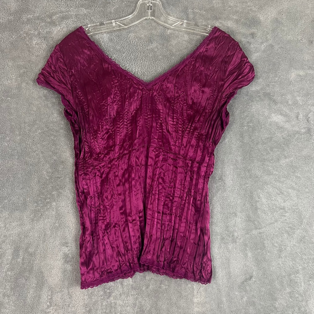 Vintage Y2K Crinkle Satin Top Womens M Cap Sleeve Whimsigoth Blouse Plum - Picture 1 of 8